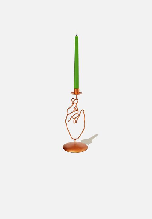 Typo - Metal shaped candle holder - rose gold hand
