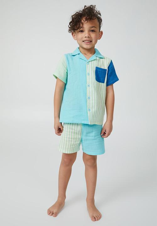 Cotton On - Andre cheesecloth short sleeve pj set - heaven blue/colour block
