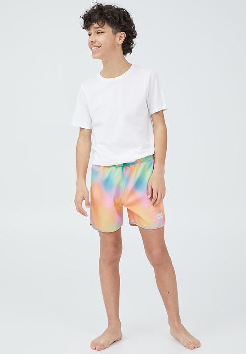 Cotton On - Benny curved hem boardshort - rainbow/digi dye