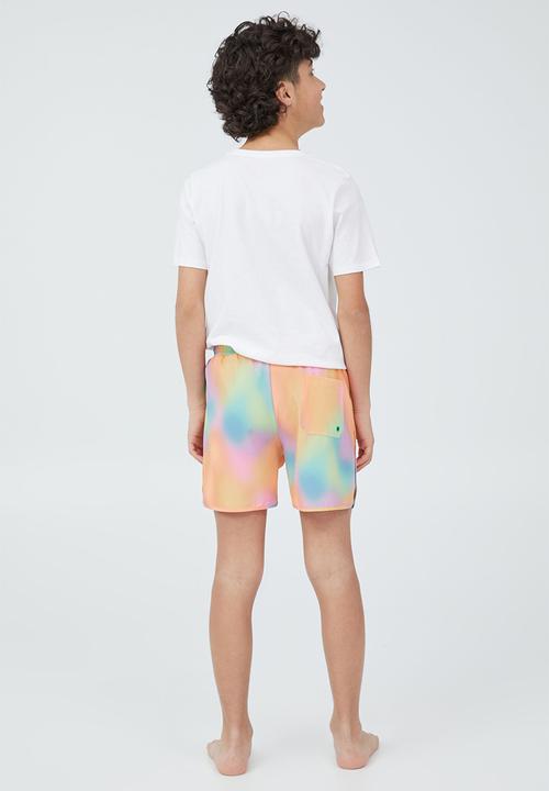 Cotton On - Benny curved hem boardshort - rainbow/digi dye