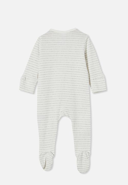 Cotton On - Organic newborn zip through romper - milk/cloud marle salla stripe