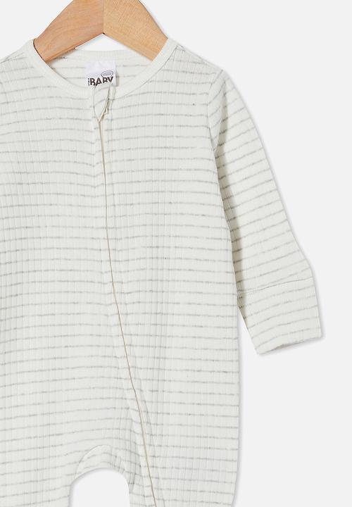 Cotton On - Organic newborn zip through romper - milk/cloud marle salla stripe