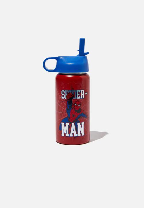 Cotton On - Kids metal drink bottle - lcn mar spiderman & retro blue lid