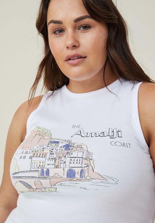 Cotton On - Curve high neck graphic tank - amalfi coast/white
