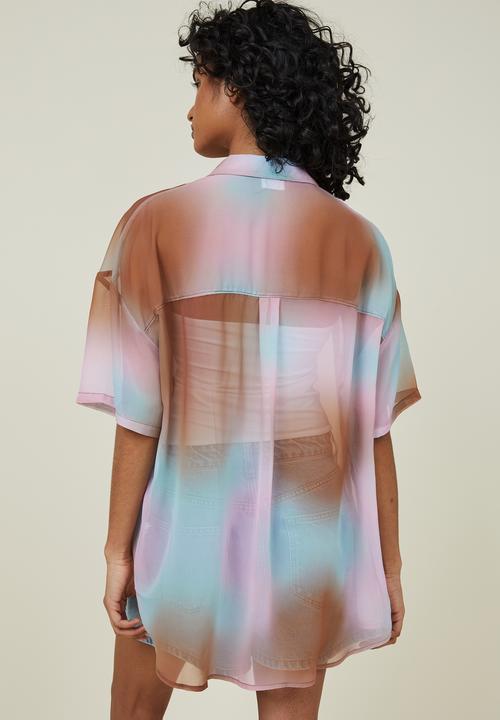 Cotton On - Sheer shirt - sully digital haze clay brown