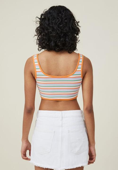 Cotton On - The organic rib micro tank - multi stripe daisy mauve