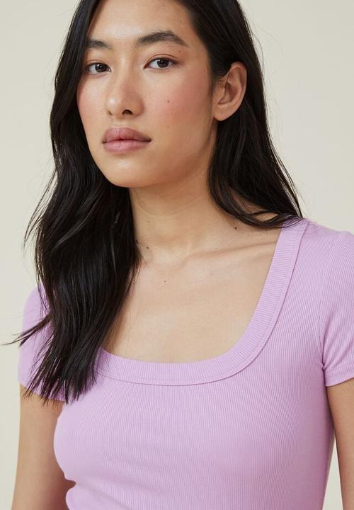 Cotton On - Staple rib scoop neck short sleeve top - poppy pink