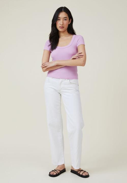 Cotton On - Staple rib scoop neck short sleeve top - poppy pink
