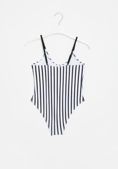 Rebel Republic - Girls stripe one piece swimsuit - black/white