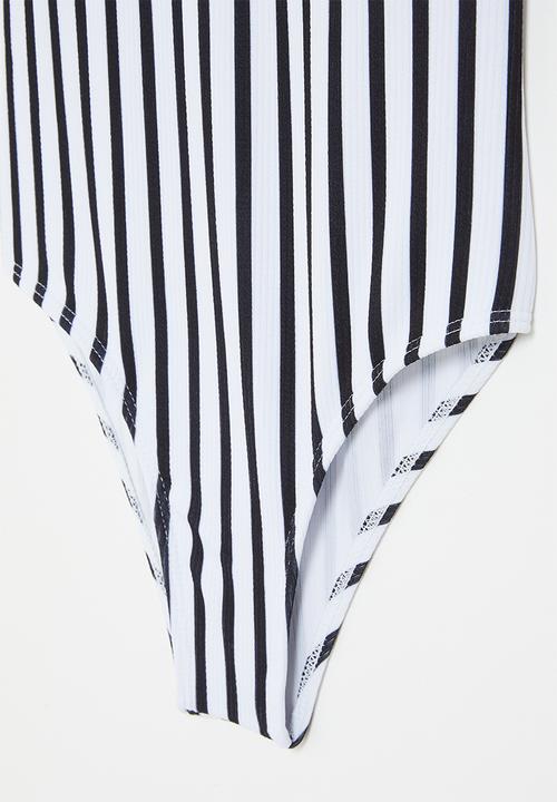 Rebel Republic - Girls stripe one piece swimsuit - black/white