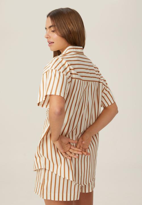 Cotton On - Sorrento short sleeve shirt - bronzed camel stripe