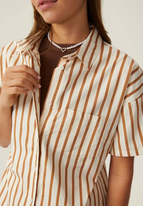 Cotton On - Sorrento short sleeve shirt - bronzed camel stripe