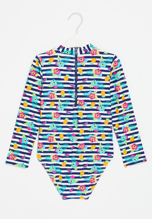 Rebel Republic - Stripe long sleeve swimsuit - multi