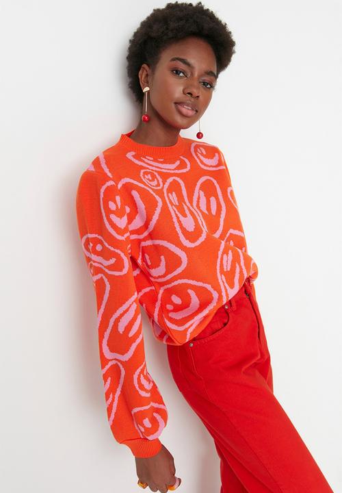 Trendyol - Crew neck knit sweater - orange