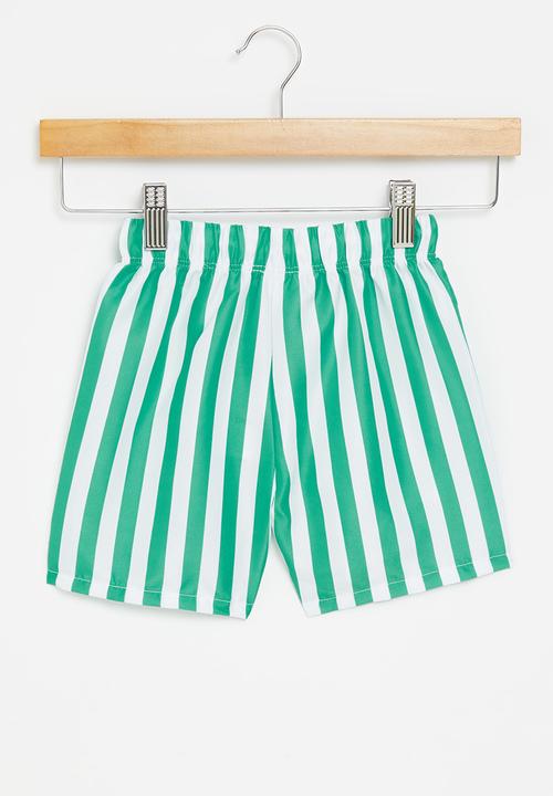 Pop Candy - Stripe board shorts - green & white 