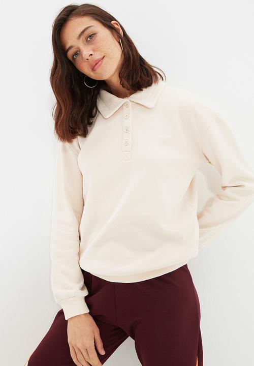 Trendyol - Polo collar knit sweatshirt - stone