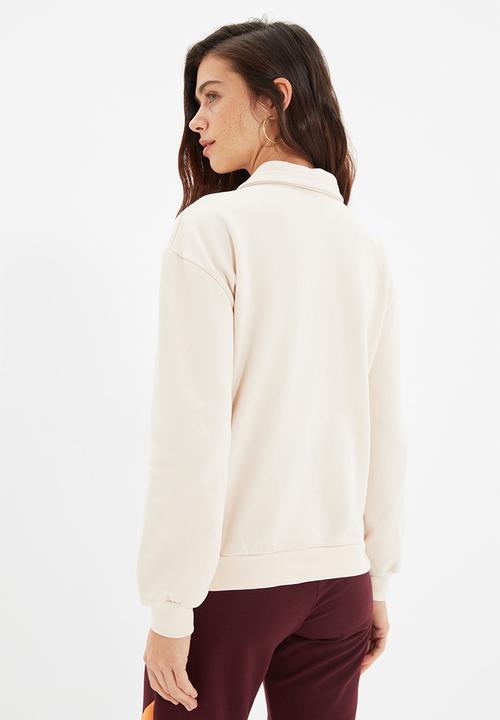 Trendyol - Polo collar knit sweatshirt - stone