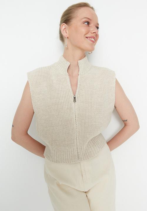 Trendyol - Crop knit sweater vest - stone