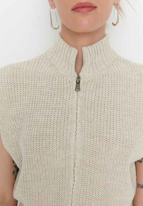 Trendyol - Crop knit sweater vest - stone