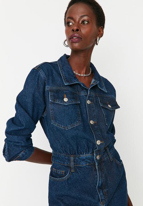 Trendyol - Long sleeve denim shirt dress - blue
