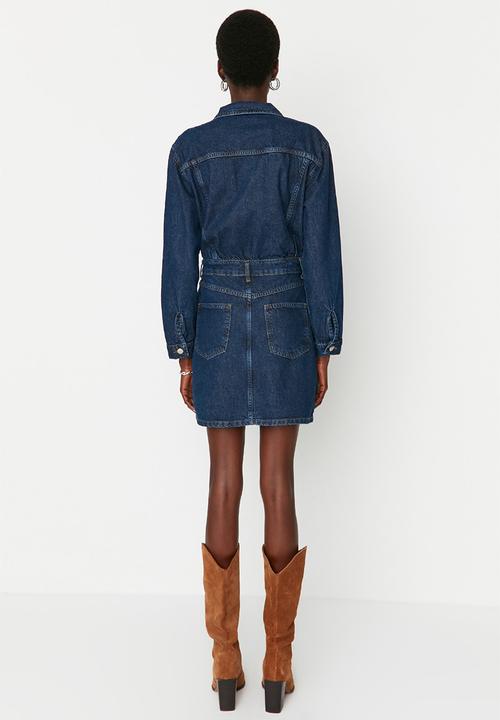 Trendyol - Long sleeve denim shirt dress - blue