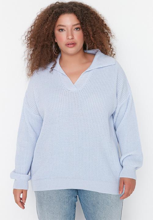 Trendyol - Plus shirt collar sweater - lilac