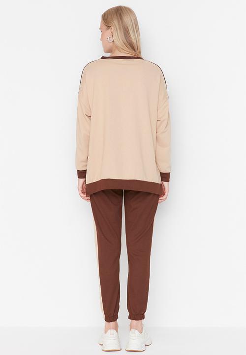 Trendyol - Colour block slim fit tracksuit - brown