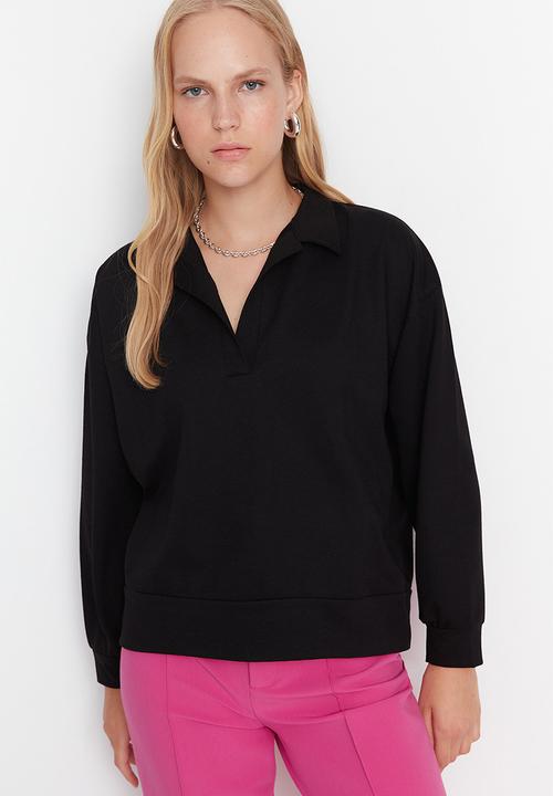 Trendyol - Polo basic sweatshirt - black