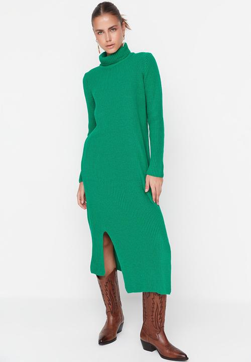Trendyol - Turtleneck midi knit dress - green