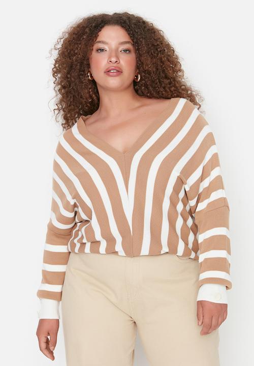 Trendyol - Plus bat sleeeve knit sweater - brown