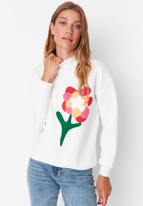 Trendyol - Flower print sweatshirt - white