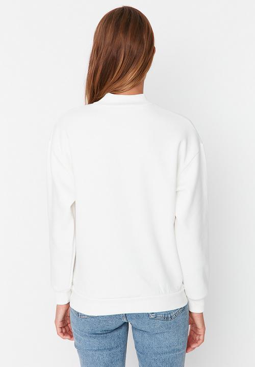 Trendyol - Flower print sweatshirt - white