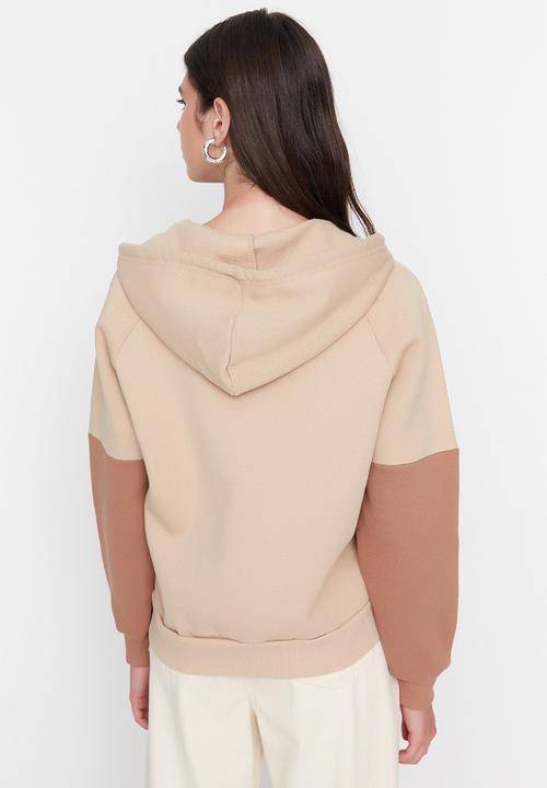 Trendyol - Colour block basic zippered sweatshirt - beige