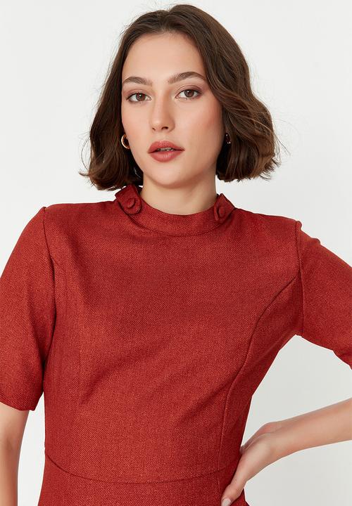 Trendyol - Belted asymmetrical dress - red