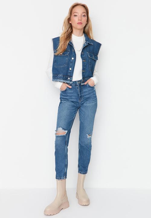 Trendyol - Ripped high waist mom jeans - blue
