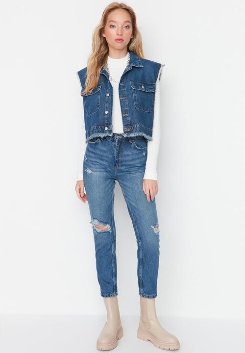 Trendyol - Ripped high waist mom jeans - blue