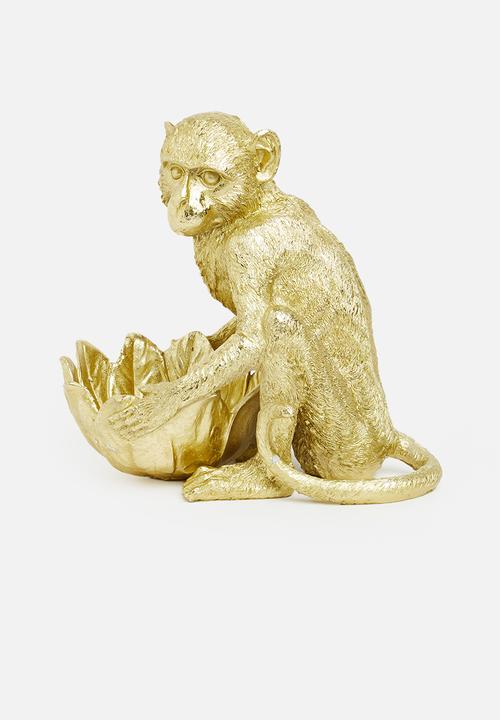 H&S - Monkey holding leaf bowl - gold 