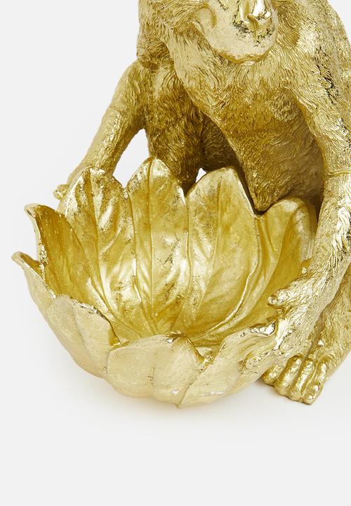 H&S - Monkey holding leaf bowl - gold 