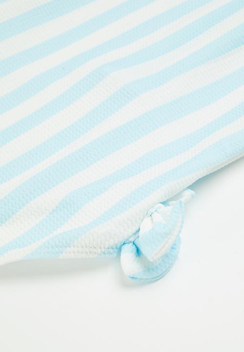 Pop Candy - Girls stripe swimsuit with zip - blue