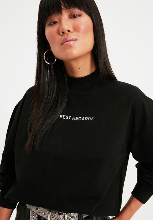 Trendyol - High neck crop knit sweatshirt - black