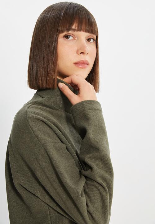 Trendyol - Zippered sweatshirt - khaki