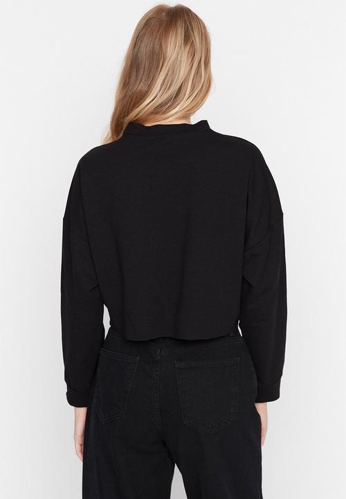 Trendyol - Loose printed crop sweatshirt - black