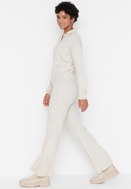 Trendyol - Polo collar knit two-piece set - stone
