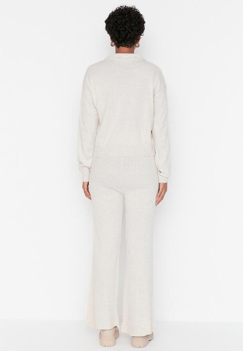 Trendyol - Polo collar knit two-piece set - stone