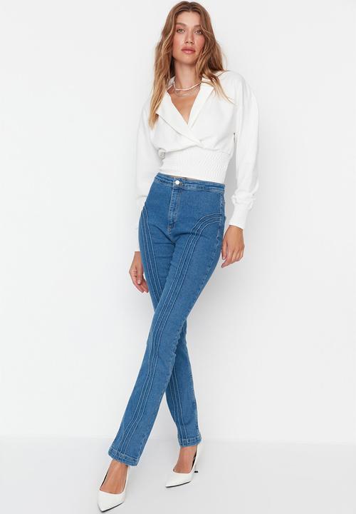 Trendyol - Stitch detail high waist slim jeans - blue