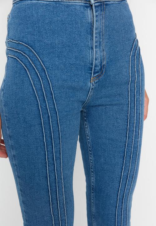 Trendyol - Stitch detail high waist slim jeans - blue