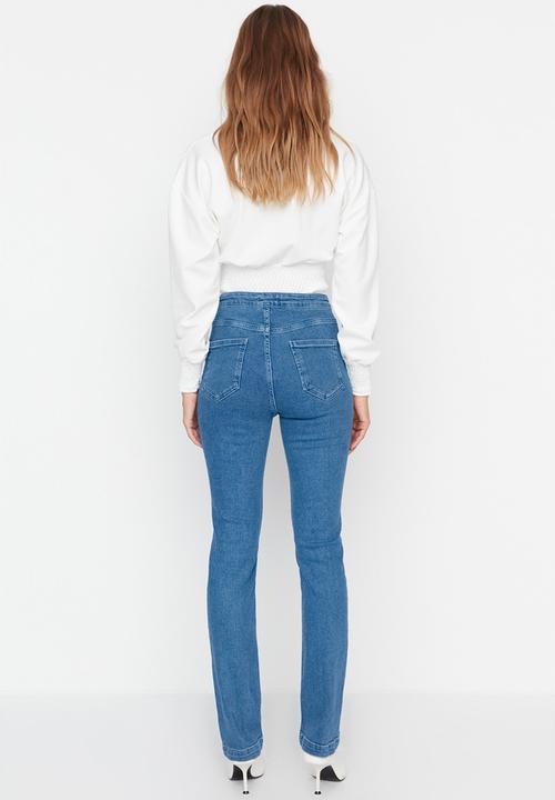 Trendyol - Stitch detail high waist slim jeans - blue