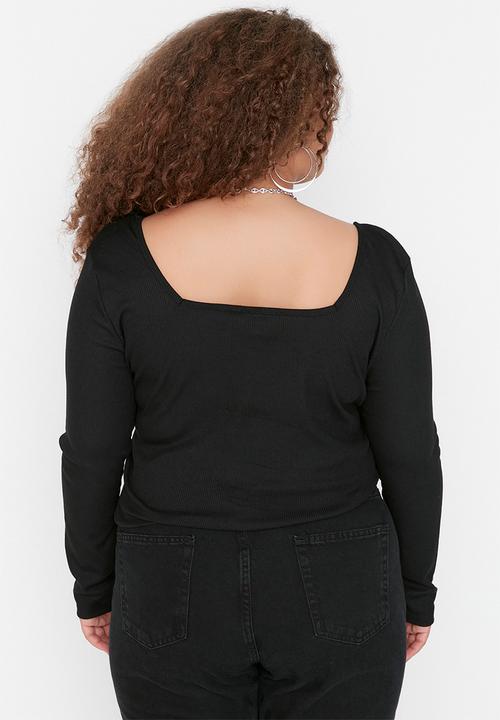 Trendyol - Plus long sleeve knit bodysuit - black
