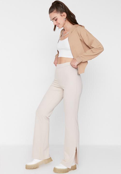 Trendyol - Wide leg slit trousers - beige