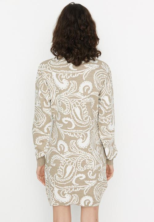 Trendyol - Patterned turtleneck dress - beige